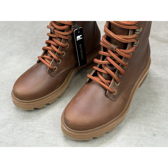 Sorel Lennox Lace STKD Brown Leather Waterproof Lace Up Boots Size 7 Retail $189 - Picture 7 of 14